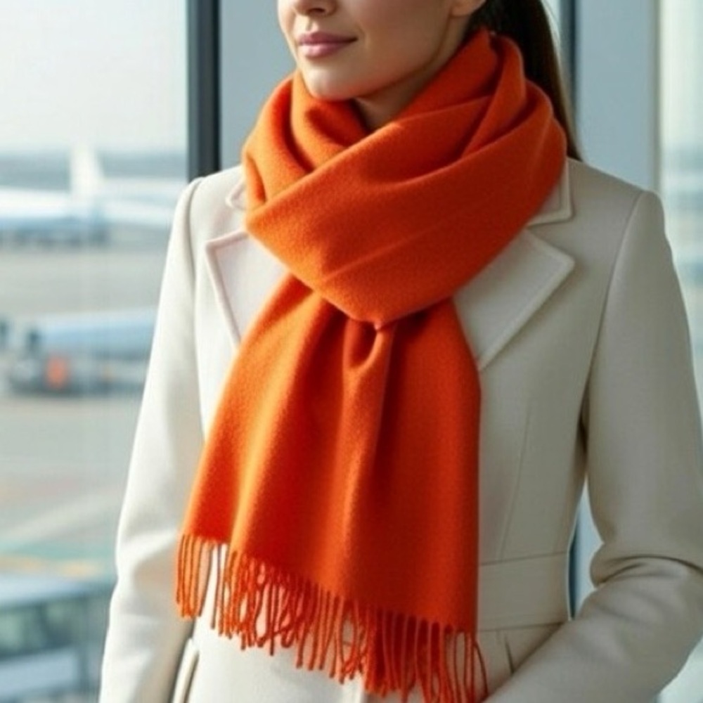 Saks Fifth Avenue Vibrant Orange Cashmere 🧣 Scarf